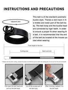 Men's Double Ring Leopard Head Automatic Buckle PU Belt, Litchi Grain Stitching, 47 Inch Business Leather Belt - Multicolor - View 8