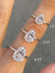 1pc 1ct-2ct 4ct Sparkling 4-Prong Pear-Shaped Engagement Ring, Women's Promise Ring, Wedding Ring, Exquisite Jewelry Gift - Silver - View 4