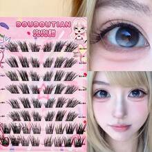 DOUDOUTIAN 52 Clusters Star Candy Manga 6D Layered Lash Clusters, C Curl Gradient Length 7-12mm, Natural Salon Grafting Effect, Drooping Tail Wild Wispy Lashes, Reusable, Create Manga Big Eyes - C - View 12