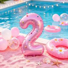 1 Set Pink 32 Inch Digital Foil Balloon With Colorful Pom Pom Decoration, Suitable For Birthday Party, Bachelorette Party, Wedding (Self-Adhesive Pom Pom, Random Color) - View 9
