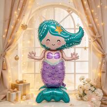 1pc 46 Inch Standing Blue Purple Mermaid Shaped Balloon, Birthday Party Atmosphere Decoration, Gathering Event Gift Prop, Indoor Outdoor Room Decor - View 4