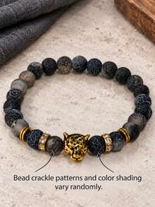 1pc Bohemian Style Volcanic Stone Leopard Alloy Bracelet Fashion Personalized Jewelry Gift Suitable For Daily Wear Perfect Party And Holiday Gift Women Casual Vacation Outfit Versatile Accessory - Multicolor - View 6