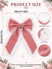 2pcs Pink Rhinestone Lace Bow Hanging Decorations, Large Christmas Tree Bow Decor With White Lace Trim, Holiday Wreath Embellishment, Staircase Garland Ribbon Bow, Gift Box Fireplace Window Holiday Home Party Decor, Winter Indoor Hanging Decoration - Multicolor - View 2