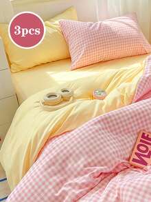 3-Piece Rainbow Striped Plaid Pattern Bedding Set, Fresh Unisex Design, Dorm Decor, Super Soft And Cute, Suitable For All Seasons, Matte Duvet Cover, Home Bedding Set, Duvet Insert Not Included, Available In Twin, Full, Queen, King Sizes - Multicolor - View 1