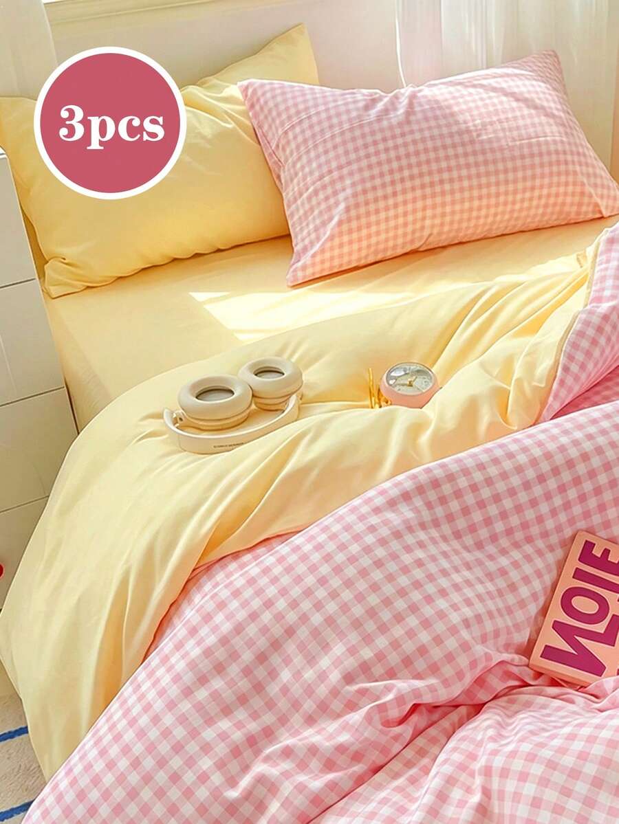 3-Piece Rainbow Striped Plaid Pattern Bedding Set, Fresh Unisex Design, Dorm Decor, Super Soft And Cute, Suitable For All Seasons, Matte Duvet Cover, Home Bedding Set, Duvet Insert Not Included, Available In Twin, Full, Queen, King Sizes - Multicolor - View 1