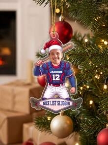 1pc Personalized Photo And Text Baseball Player Christmas Ornament, Custom Santa Hat Baseball Pitcher Ornamen,Baseball Player Keepsake Holiday Gift - Multicolor - View 9