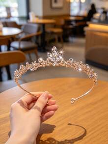 1件歐式女款時尚公主3D皇冠甜美奢華水鑽生日髮飾髮箍 - 金色 - 查看 9