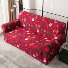 1pc Christmas Party Decorative Couch Covers (With Santa Claus, Snowflakes And Gingerbread Patterns) Polyester Fiber Sofa Cover, Christmas Home Decor - Red - View 6