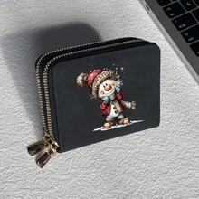 Snowman Print Card Holder Lightweight Fashionable Wallet Suitable For Daily Use For Women Double Zipper Mini Wallet Purse Wallet Card Wallet - Multicolor - View 10