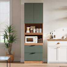 Kitchen Cabinets 200cm High, Storage Cabinets, Doors, Drawers, Microwave Shelves, Tall Cabinets With Anti-Tip Protection, Sideboards, Freestanding Multifunctional Cabinets For Dining Room, Living Room - Green - View 2