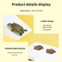 Turtle Basking Platform, Climbing Ramp, Resting Area, Integrated Filtration System For Turtle Tanks, Landscape Design, Turtle Enclosure With Climbing Slope And Ladder, Basking Lamp, And Hideout Villa. - Multicolor - View 4