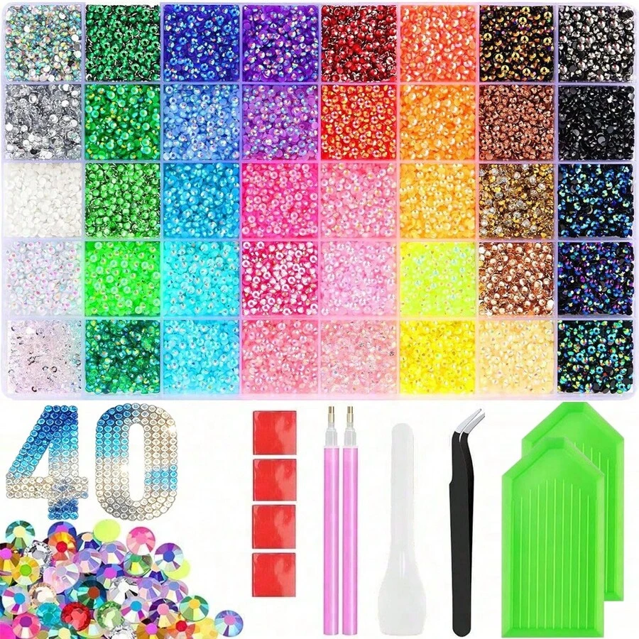30,000pcs Jelly Rhinestones Shiny Set, 40 Colors Flat Back Gemstones, Diamond Painting Tools, Suitable For Decorating Shoes, Books, Handmade Crafts - Multicolor - View 1