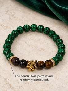 1pc Bohemian Style Volcanic Stone Leopard Alloy Bracelet Fashion Personalized Jewelry Gift Suitable For Daily Wear Perfect Party And Holiday Gift Women Casual Vacation Outfit Versatile Accessory - Multicolor - View 8