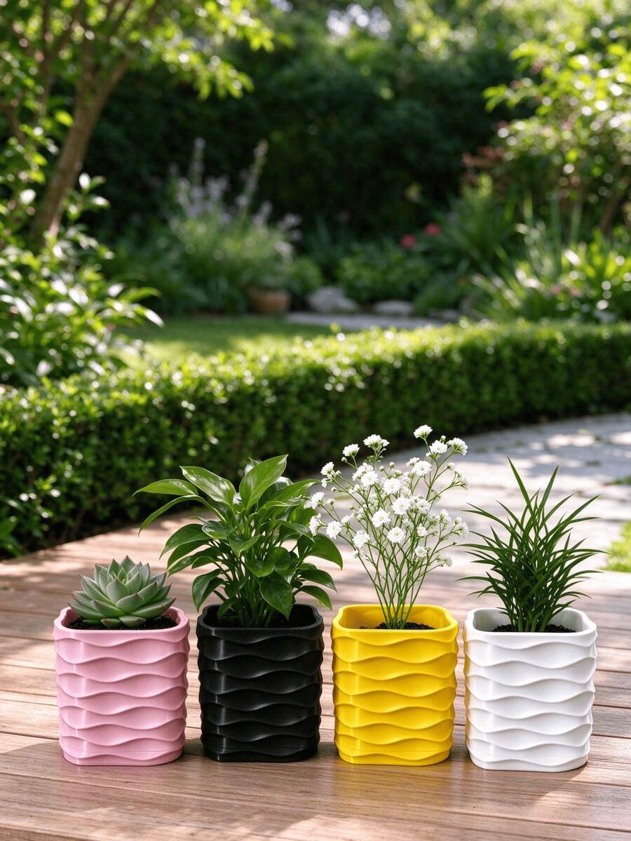 Wavy Texture Square Creative Planter, Minimalist INS Style Desktop Succulent & Pothos Pot, Indoor Balcony Greenery Decor, Personalized Small Flower Pot