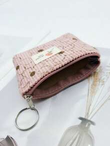 Fashionable Printed Corduroy Mini Coin Purse With Keychain - Casual Fashion Children's Bag, Perfect For Storing Keys, Data Cables, Coins And Rings - Easy To Clean And Washable - Multiple Colors Available. Perfect Gift For Friends, Halloween Special Offer - Multicolor - View 7