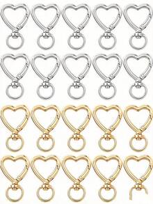 10/20/30pcs Heart-Shaped Keychain Rotating Hook Cute Heart-Shaped Zinc Alloy Spring Snap Ring Connector Keychain Hook Backpack Clip For Handbag DIY Making - Love Buckle - View 1