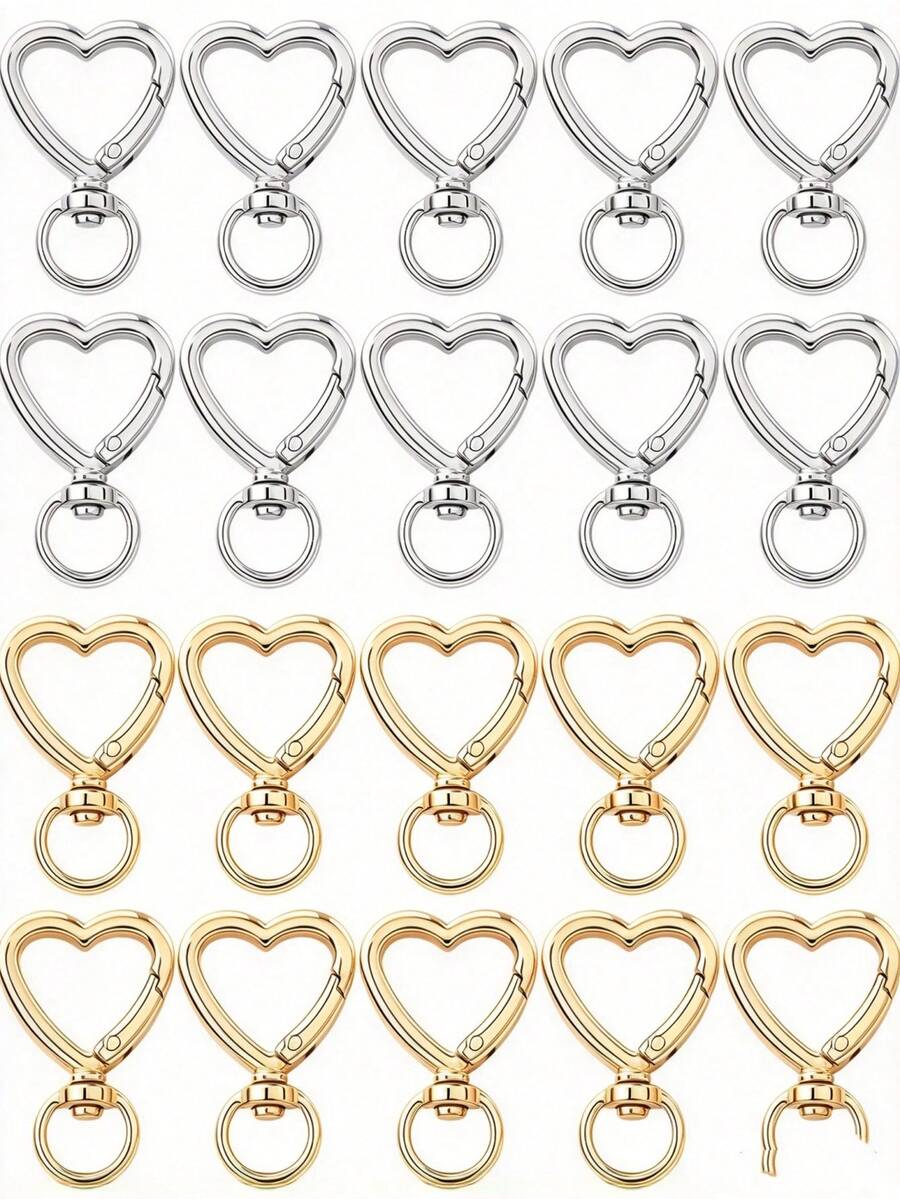 10/20/30pcs Heart-Shaped Keychain Rotating Hook Cute Heart-Shaped Zinc Alloy Spring Snap Ring Connector Keychain Hook Backpack Clip For Handbag DIY Making - Love Buckle - View 1