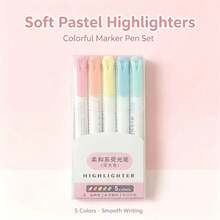 DOWMOO 5Pcs Pastel Highlighter Set, Soft Chisel Tip Marker Pens, Mild Assorted Colors, No Bleed Highlighters For Notes, Journaling, School & Office Stationery Supplies - Rectangle - View 3