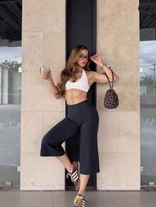Women's High Waist Ankle Length Wide Leg Yoga Pants, Butt Lifting Tummy Control, Soft Elastic Non-See-Through Fitness Pants, Suitable For Gym And Daily Wear - Black - View 8