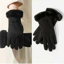 1 Pair Women's Fleece Cycling Ski Gloves, Warm Winter Riding Gloves, Autumn/Winter Accessories - Beige - View 6