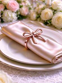 2-12pcs Metal Bow Napkin Rings, Luxury Round Metal Napkin Holders, Wedding, Party And Holiday Banquet Table Decor - Rose Gold - View 5