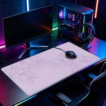 Soft Pink Sketch Floral Line Art Desk Mat Gaming Mouse Pad, Extended XL Mousepad Stitched Edge Non-Slip Rubber Base, Large Keyboard Table Pad For Gamer Office Home Decor, Perfect Birthday Christmas Gift - View 2