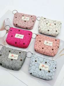 Fashionable Printed Corduroy Mini Coin Purse With Keychain - Casual Fashion Children's Bag, Perfect For Storing Keys, Data Cables, Coins And Rings - Easy To Clean And Washable - Multiple Colors Available. Perfect Gift For Friends, Halloween Special Offer - Multicolor - View 4