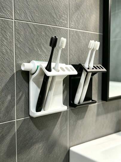 1 pieza Soporte para cepillo de dientes montado en la pared, estante de almacenamiento para baño, organizador multifuncional, fácil instalación, ahorro de espacio, adecuado para baño, puede almacenar cepillo de dientes, peine, brocha de maquillaje, almacenamiento de baño, decoración del hogar, temporada de bodas, temporada de graduación, temporada de vuelta a la escuela, Halloween, regalo de Navidad, almacenamiento de dormitorio, soporte de almacenamiento montado en la pared, soporte para cepillo de dientes
