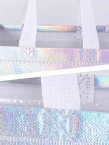 5pcs Holographic Iridescent Non-Woven Gift Bags, Reusable Laser Rainbow Tote Bags With Handles, Birthday Holiday Gift Packaging Party Favor Goodie Bags - One Size - View 10