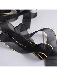 1PC-5Yards*2.5CM Gold Edge Snow Chiffon Transparent Ribbon DIY Handmade Gift Box Packaging Ribbon Bow Clothing Headwear Accessories Decoration Ribbon - 5 Yards - View 4