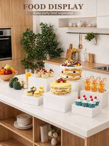 1/6pcs Acrylic Buffet Display Stand, Food Display Riser, Hollow Bottom Dessert Square Box, White Square Desktop Storage Rack, Suitable For Buffet Table, Party, Wedding And Other Holiday Dessert And Cake Display - Multicolor - View 2