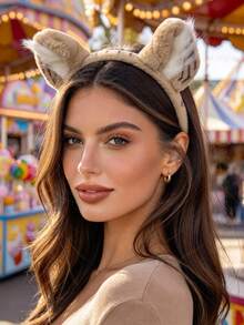 1pc Cute Plush Tiger Stripe Animal Ear Headband, Soft Fuzzy Headband, Women's Theme Park Photo Prop, Halloween Cosplay Party Hair Accessory - Multicolor - View 2