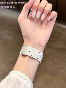 1件可愛熊刺繡波點布料錶帶，磁吸扣替換錶帶，透氣編織尼龍錶帶，相容於 38/40/41/42/44/45/46/49mm Series Ultra/SE/12/11/10/9/8/7/6/5/4/3/2/1，女性女孩日常約會休閒運動穿戴配件，禮物首選，智慧手錶配件 - 波點白 - 查看 9