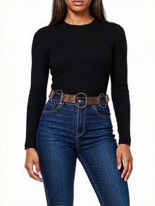 1pc Women's Brown Punk PU Leather Multi-Ring Belt, Suitable For Halloween And Daily Commute - Coffee Brown - View 1