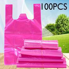 50/100pcs Plastic Shopping Bags With Handles, Pink And White, Leak-Proof And Waterproof, Multi-Purpose Vest-Style Tote Bags, Suitable For Groceries, Retail And Restaurants - Multicolor - View 1