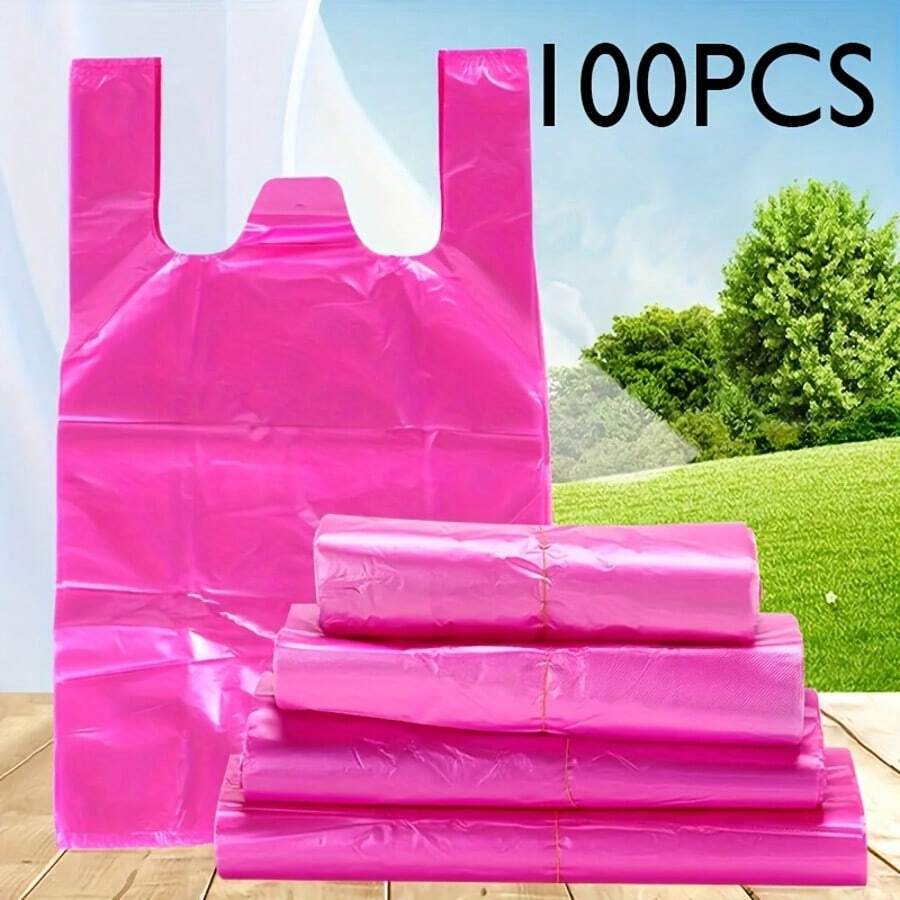 50/100pcs Plastic Shopping Bags With Handles, Pink And White, Leak-Proof And Waterproof, Multi-Purpose Vest-Style Tote Bags, Suitable For Groceries, Retail And Restaurants - Multicolor - View 1