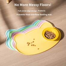 1pc Cute Cat Head Silicone Pet Feeding Mat, Waterproof Non-Slip Food Bowl Mat, Spill Resistant Easy Clean Pet Placemat For Cat Dog - Multicolor - View 8
