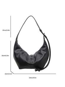 1pc Solid Color PU Shoulder Bag, Fashionable Large Capacity Crescent Moon Shape Women's Bag, Suitable For Adult Women's Fashion Outfits, Shopping And Outings - Black - View 3