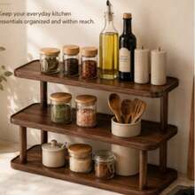 Hree-Tier Vintage Wooden Desktop Storage Rack, Vertical Shelf, Painted Material, Vintage Texture, Durable Wooden Material, Space-Saving Design, Suitable For Coffee Tables To Place Cups And Coffee Beans, - View 3