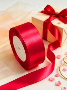 1 Roll Red Satin Ribbon [Different Widths Available], Suitable For Making Bow Hair Accessories, Cake Baking And Bundling Packaging, Gift Wrapping, Holiday Party Decoration, Bouquet Decoration, Christmas Decoration - Multiple Styles - View 6