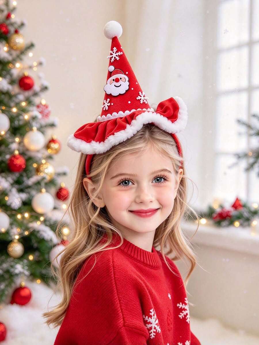 Pointed Christmas Hat Headband, Santa Claus Sticker And White Snowflake Holiday Photo Props, Perfect For Christmas - Multicolor - View 1