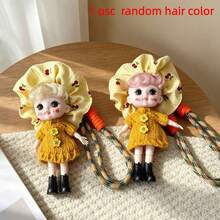 1pc Cute Random Hair Color Doll Keychain, Movable Joints, Kawaii Curly Hair Doll Bag Charm With Bear Button Overalls, Suitable For Backpack And Handbag Decoration, Gift For Girls - Multicolor - View 9