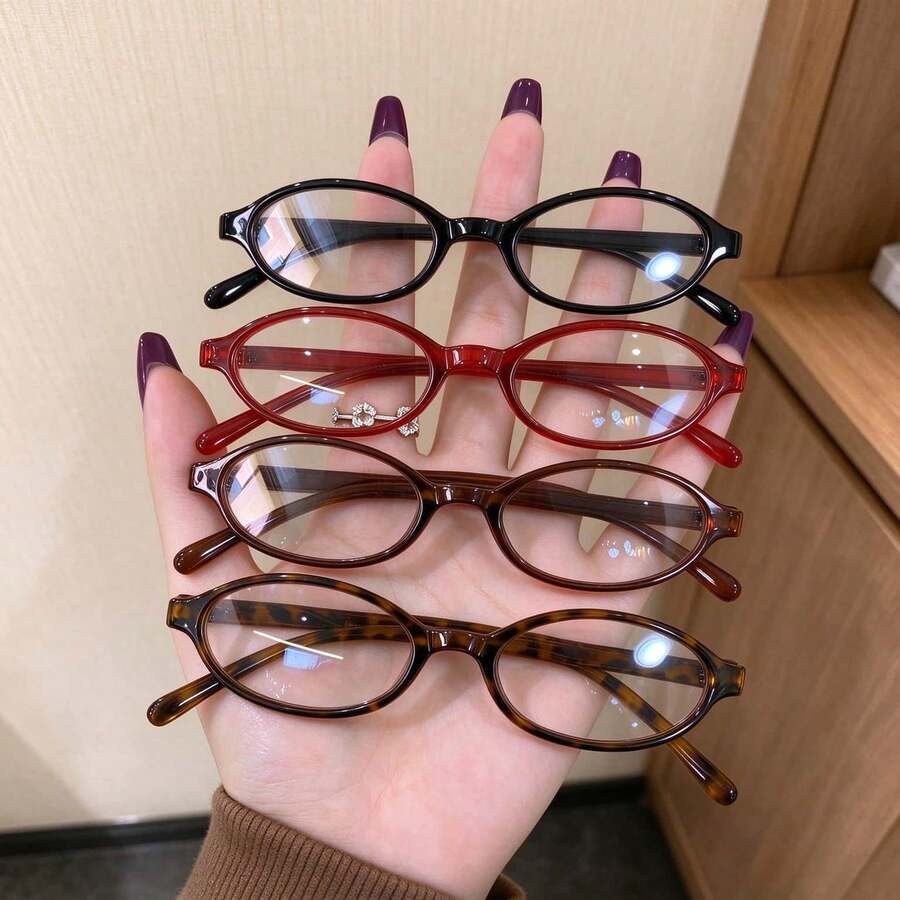 1pc/4pcs Vintage Small Oval Fashion Glasses, Women's Non-Prescription Clear Lens Decorative Glasses, Small Size, Daily Matching Accessory