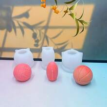 1pc Football Basketball Baseball Volleyball Rugby Scented Candle Silicone Mold, Handmade DIY Ball-Shaped Plaster Decor Silicone Mold - White - View 1