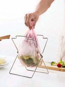 1pc Stainless Steel Foldable Trash Bag Holder & Dishcloth Rack, Kitchen Trash Can Storage Rack - Multicolor - View 5