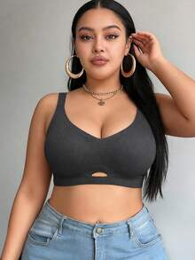 1pc Soft Support Full Coverage Wireless Bra For Women, Thin Seamless Lift & Enhance Plunge Bra With Adjustable Straps - Dark Grey - View 1