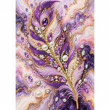 DIY 5D Special Shaped Pearl Diamond Painting Kit, Purple Gold Rhinestone Peacock Feather With Fluid Marble Background Art Canvas, 30x40cm Frameless, Home Wall Decor, Handmade Gift - View 8