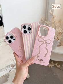 3件裝波點愛心條紋元素 TPU 防摔全包覆精準保護殼，適用於 Apple 11/12/13/14/15/16/17 Pro Max - 彩色 - 查看 1