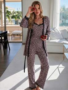 ❤️ 3-Piece Women's Lace-Trimmed Pajama Set – - Rusty Rose - View 1