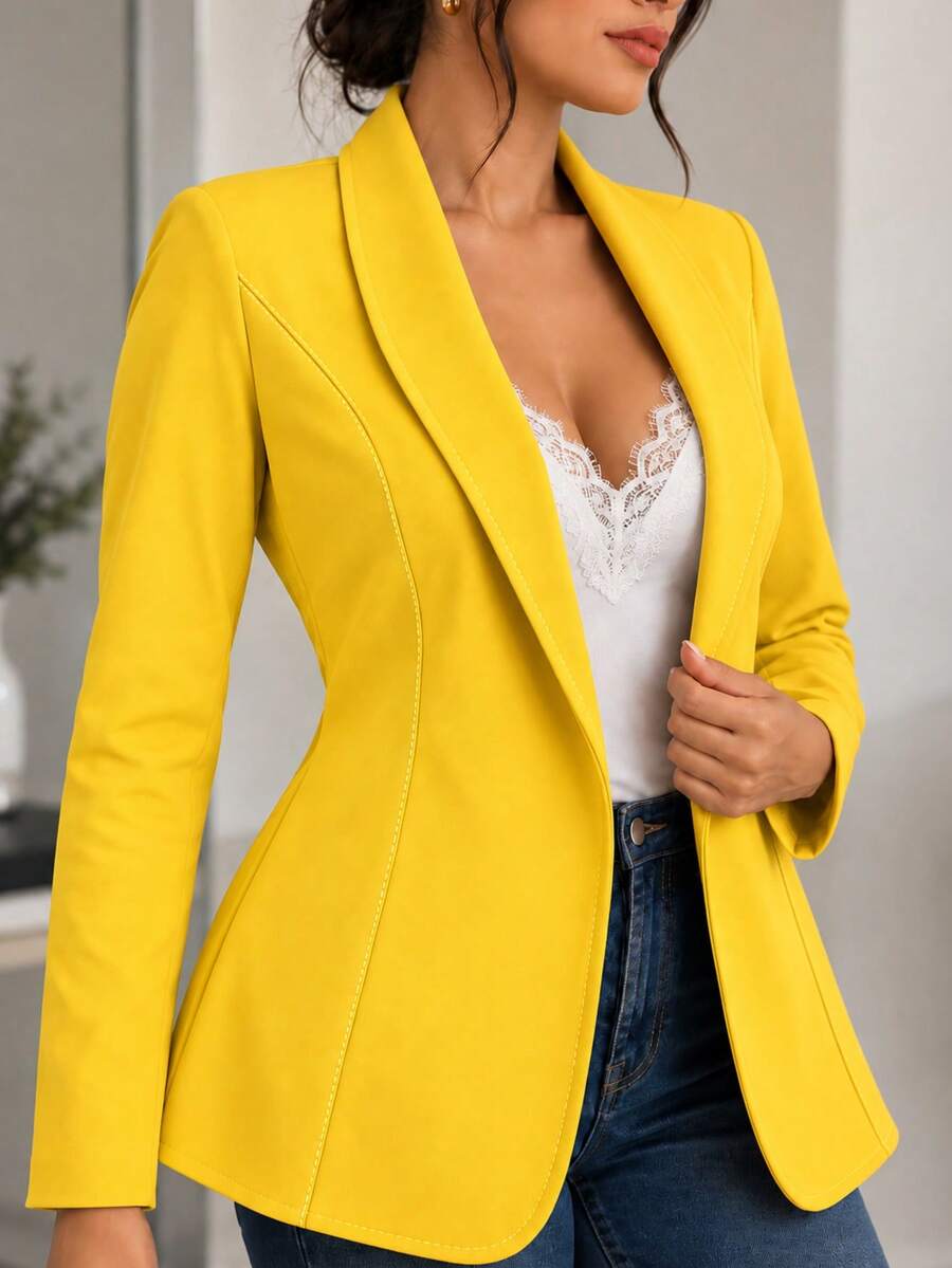 Women Lightweight Blazers - Yellow - View 1
